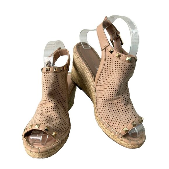Marc Fisher Senton Suede Espadrille Studded Tan Wedges Sandals Size 7.5 - Picture 6 of 14